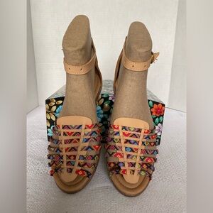 Red and Tan Sandals with Strappy Design